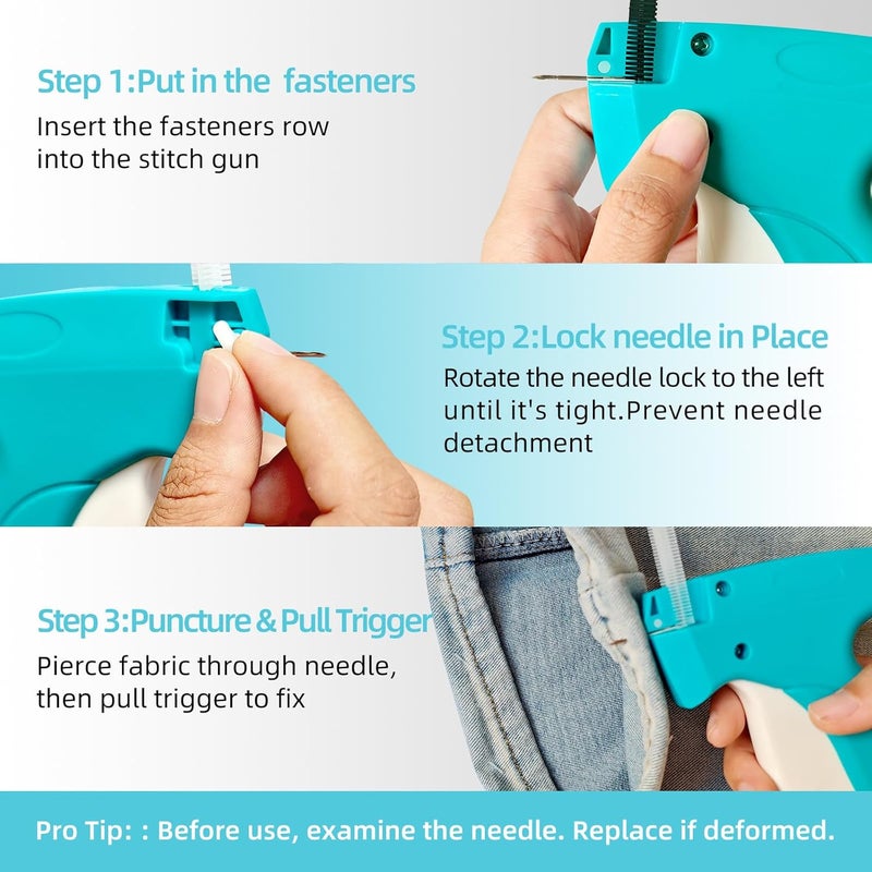 HZOTO Mini Stitch Gun for Clothes, Tagging Gun & Easy Stitch Hemming Gun for Clothing, Quick Cloth Fixer Tool Kit with 2 Needles, 1500 Black & 1500 White Plastics Fasteners - Image 4